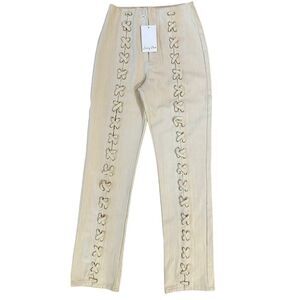 NWT Ivory Denim Lace Up High Rise Jeans Bareback 90s Y2K Women SZ 24x29 XS Pants